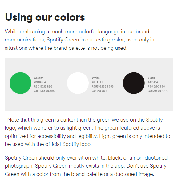 El uso correcto de los colores de Spotify
