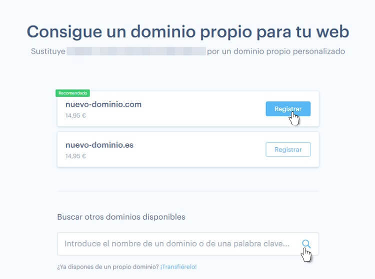 Registro de dominio en Webnode
