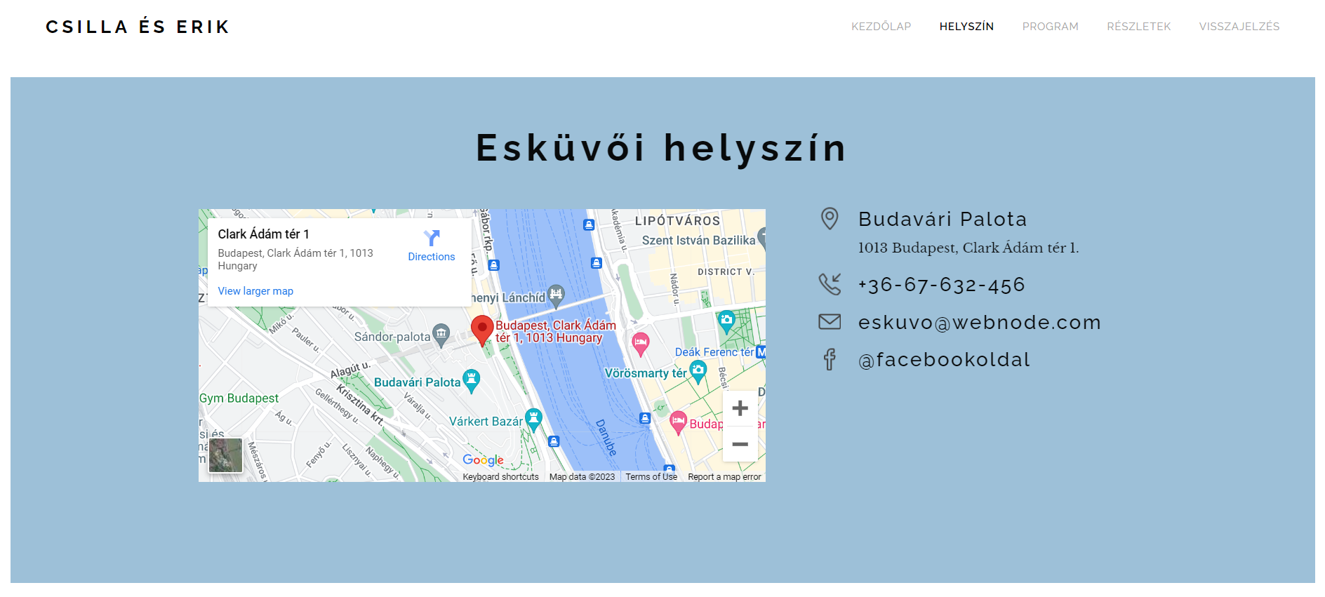 Esküvői weboldal példa - Esküvő helyszíne