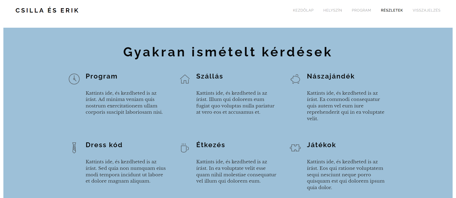Esküvői weboldal példa - Részletes információk