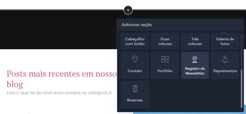 Formulário de inscrição em newsletter na Webnode