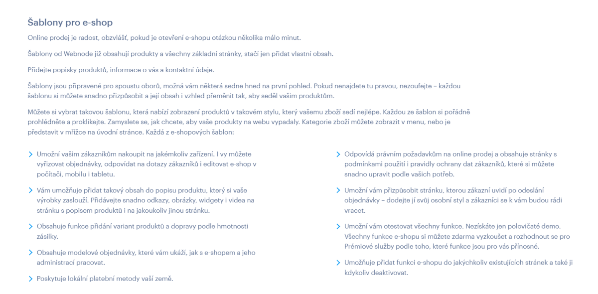 Příklad popisu pro kategorii šablon internetového obchodu, který poskytuje praktické tipy