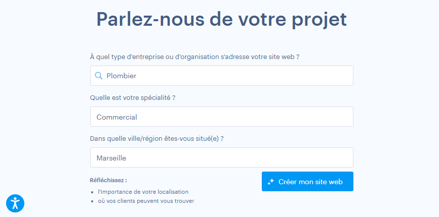 Capture d'écran montrant les suggestions de l'IA utilisées pour créer un site web optimisé par l'IA.