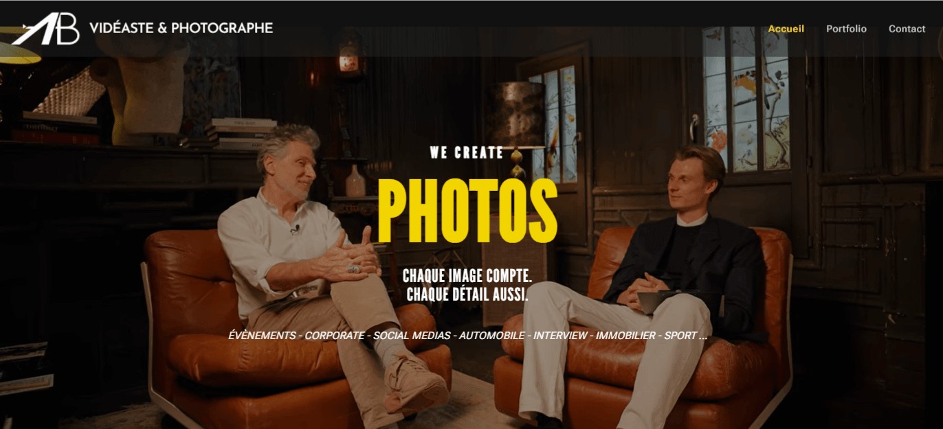 Exemple de site web personnel réalisé avec Webnode, le site d'un créateur de contenu visuel, Adrien Boscher
