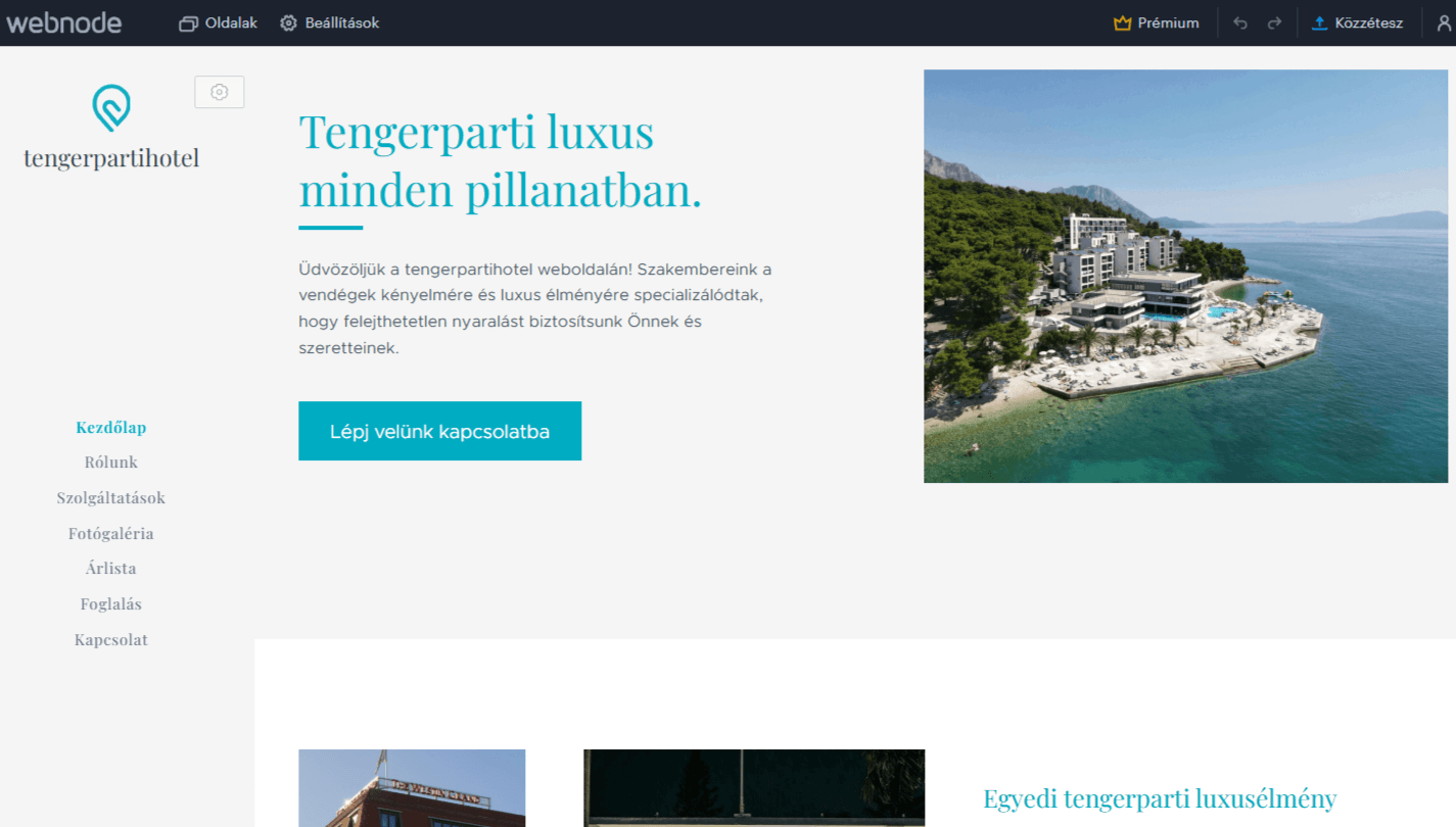 Egy példa arra, milyen szálloda weboldalt készíthetsz, ha elsajátítod a hotel weboldal készítésének lépéseit.