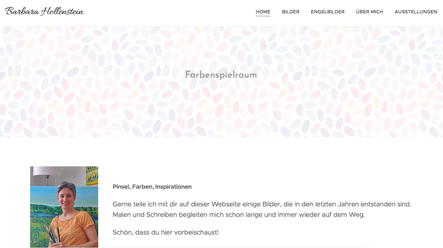 private Homepage von Schweizer Malerin Barbara Hollenstein die mit Pinseln und Farben inspiriert.