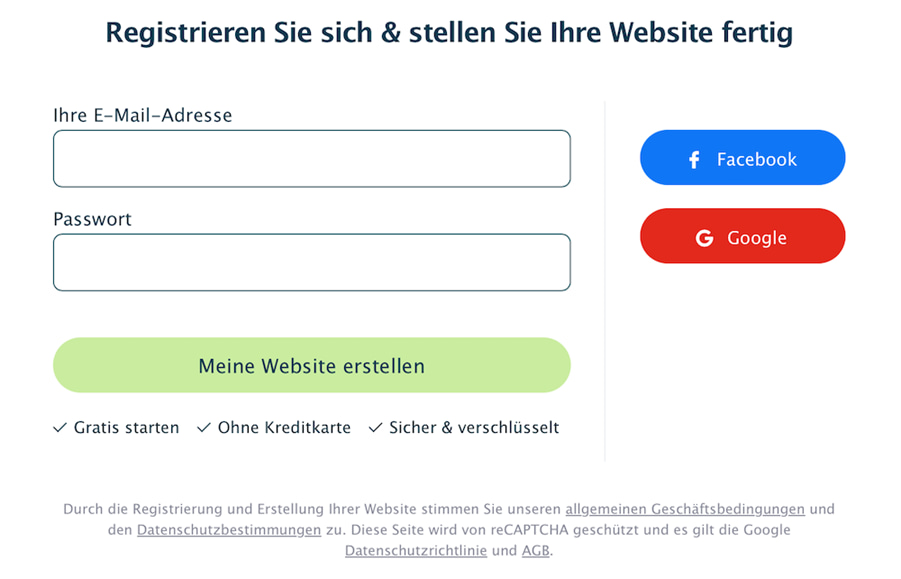 Sich bei Webnode mit der E-Mail registrieren genügt.