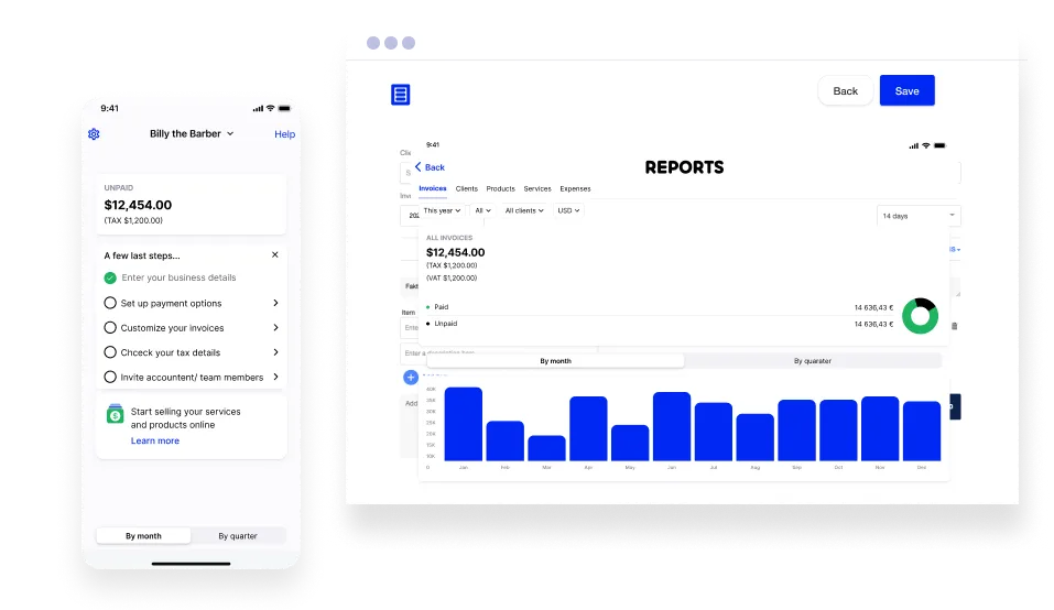 Billdu dashboard showing invoicing and billing tools