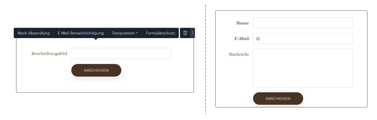 Festgelegtes leers Formular (links) und Kontaktformular (rechts)