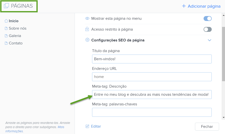 SEO - Configurando meta descrição com Webnode