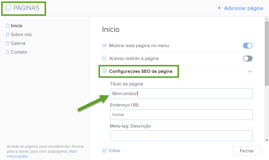 SEO - Configurando título para página com Webnode