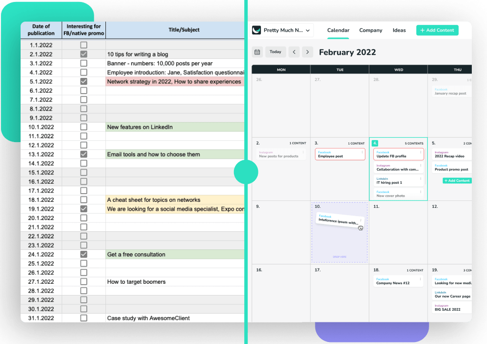 Example of Contesaur dashboard for content marketing planning