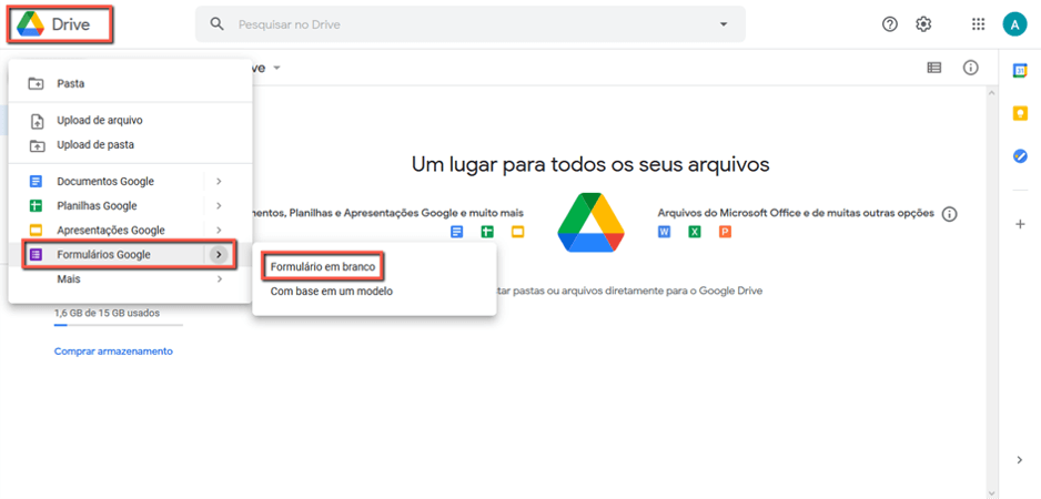Criando um novo formulário com Google