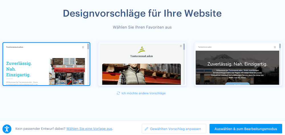 Designvorschläge für Website Vorlagen des Webnodes KI Website Builders