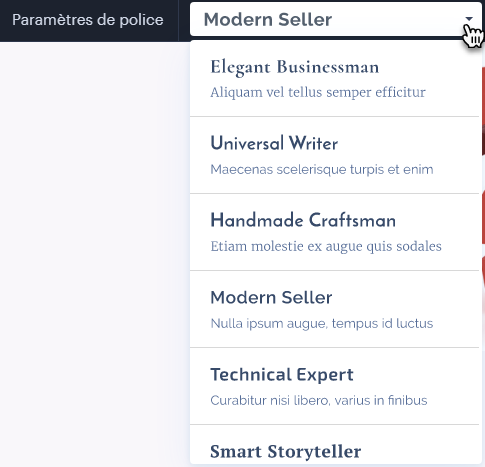 Exemples de différentes polices combinées dans l'éditeur Webnode