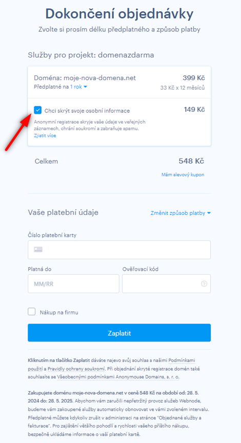 dokončení objednávky