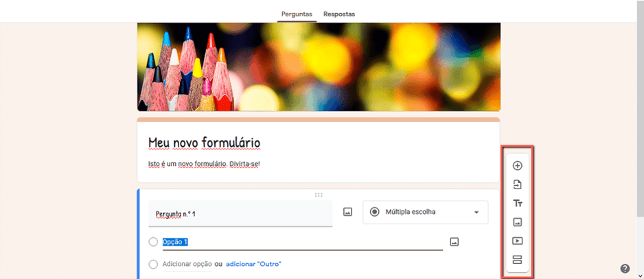 Opções de edição nos formulários Google