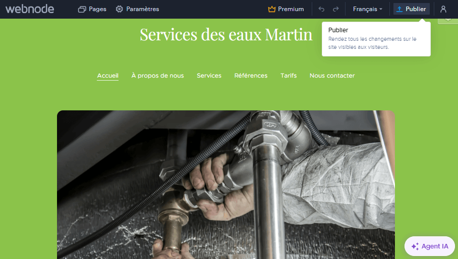 Exemple de création d'un site web de plomberie avec Webnode