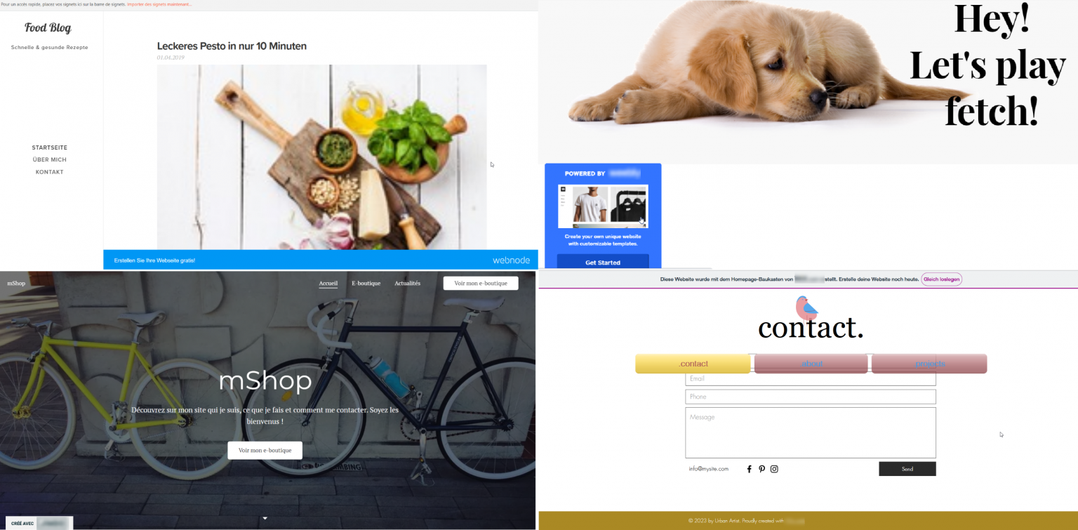 Werbebanner von kostenlosen Websites, Webnode im Vergleich