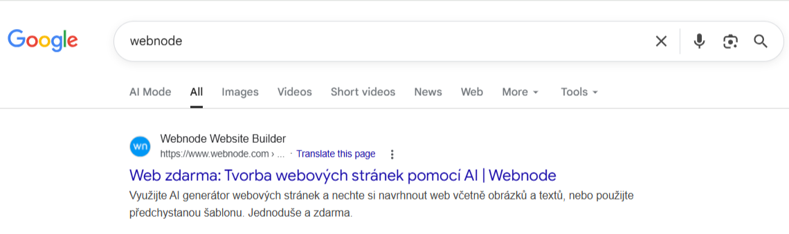 úryvek (snippet) ve vyhledávači Google