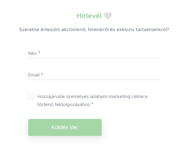 Példa egy Webnode felhasználó kapcsolatfelvételi űrlapjára, amely bemutatja az űrlap elrendezését és dizájnját.