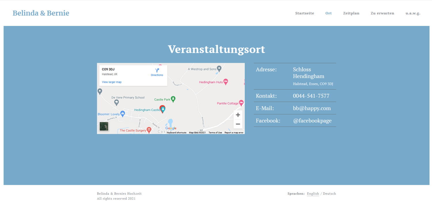 Hochzeitswebsite Beispiel: Ort