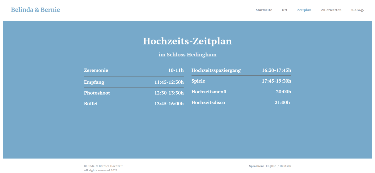 Hochzeitswebsite Beispiel: Hochzeitszeitplan