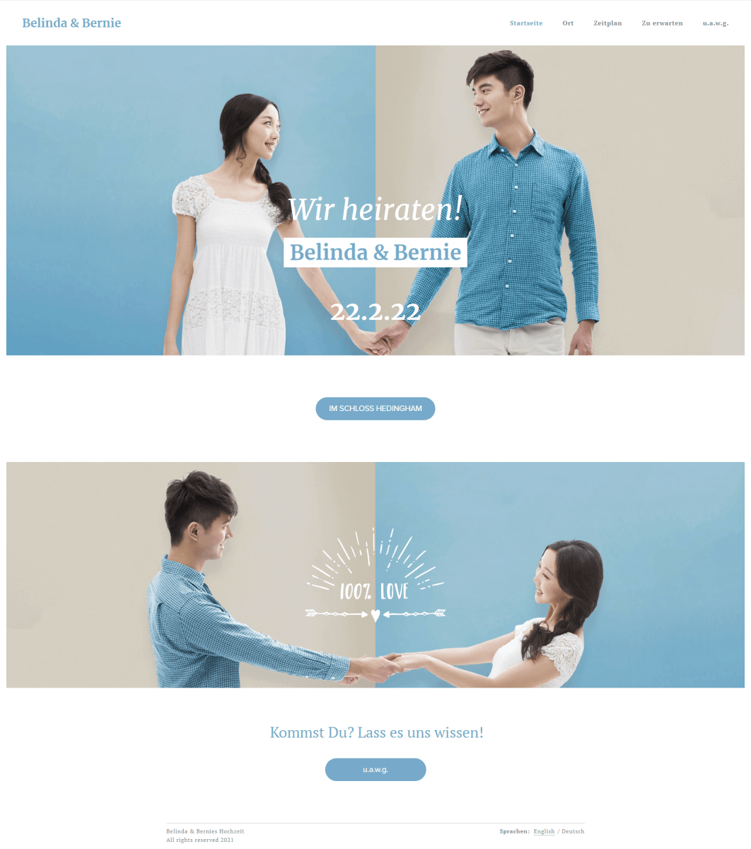 Beispiel einer Hochzeits-Website: Startseite.