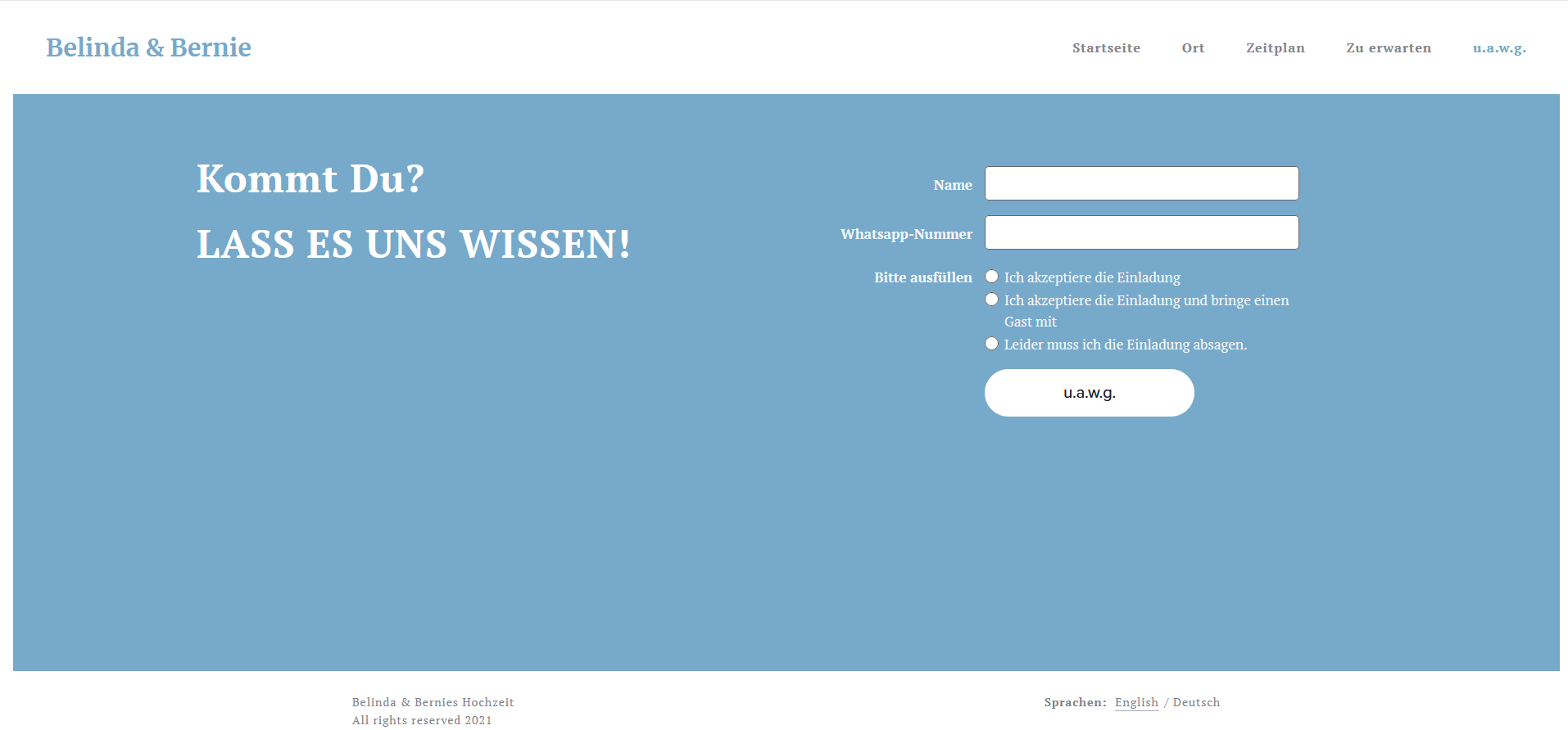 Hochzeitswebsite Beispiel: Formular für Antworten der Gäste
