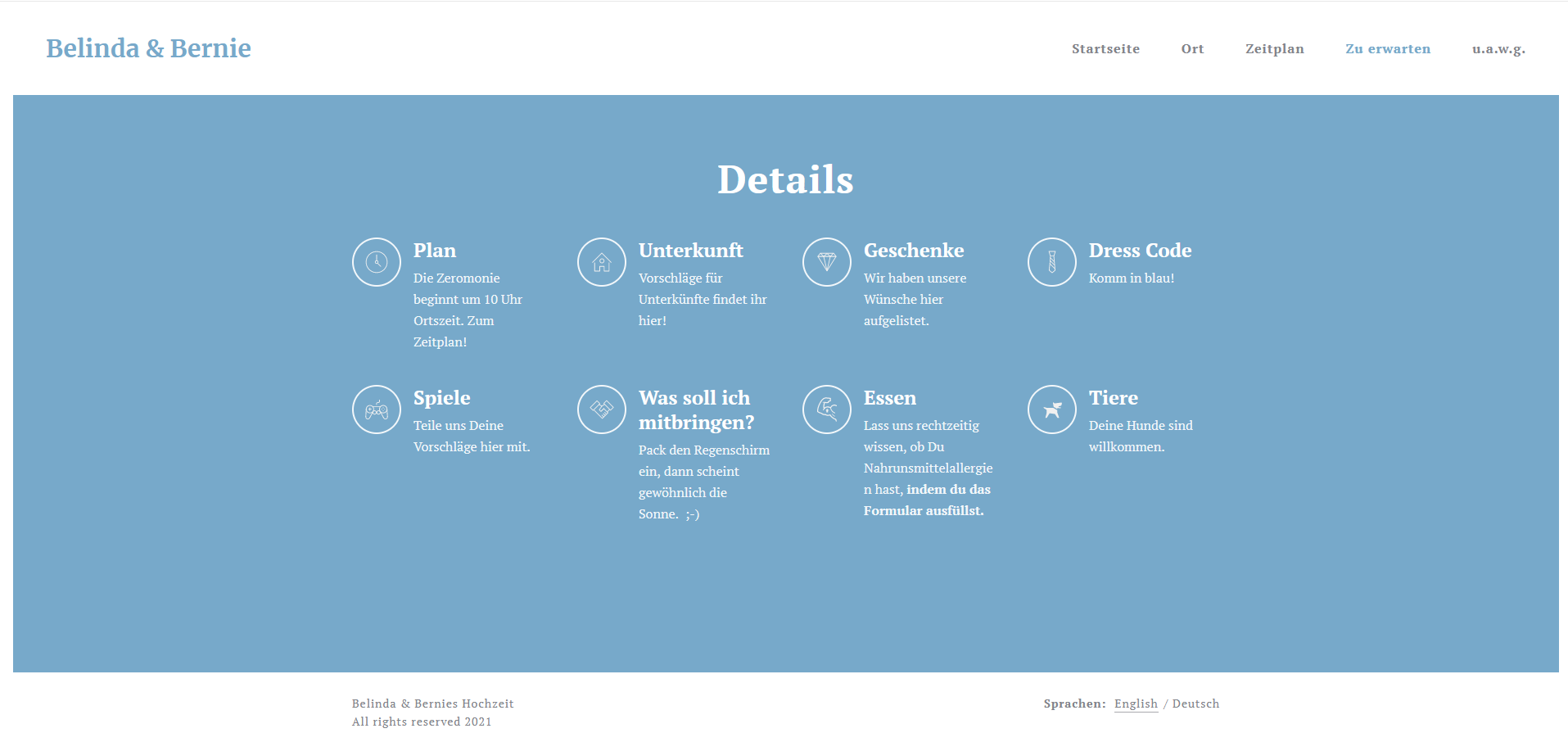 Hochzeitswebsite Beispiel: FAQs