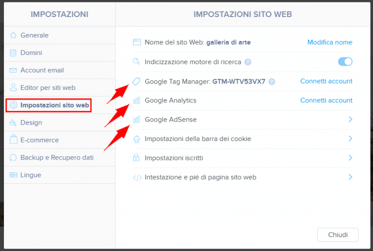 Impostazioni di consenso Webnode