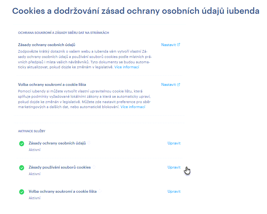 Jak upravit nastavení modulu iubenda ve Webnode
