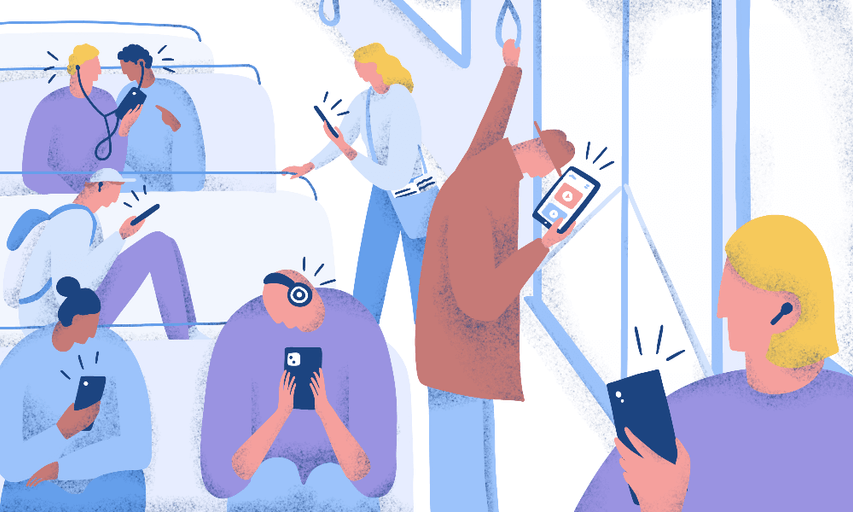 La gente mirando vídeos en sus smarthphones