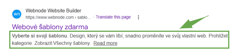 ukázka meta popisku ve vyhledávači