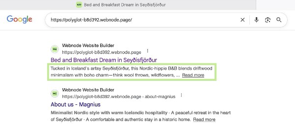 How a meta description appears in Google search results.