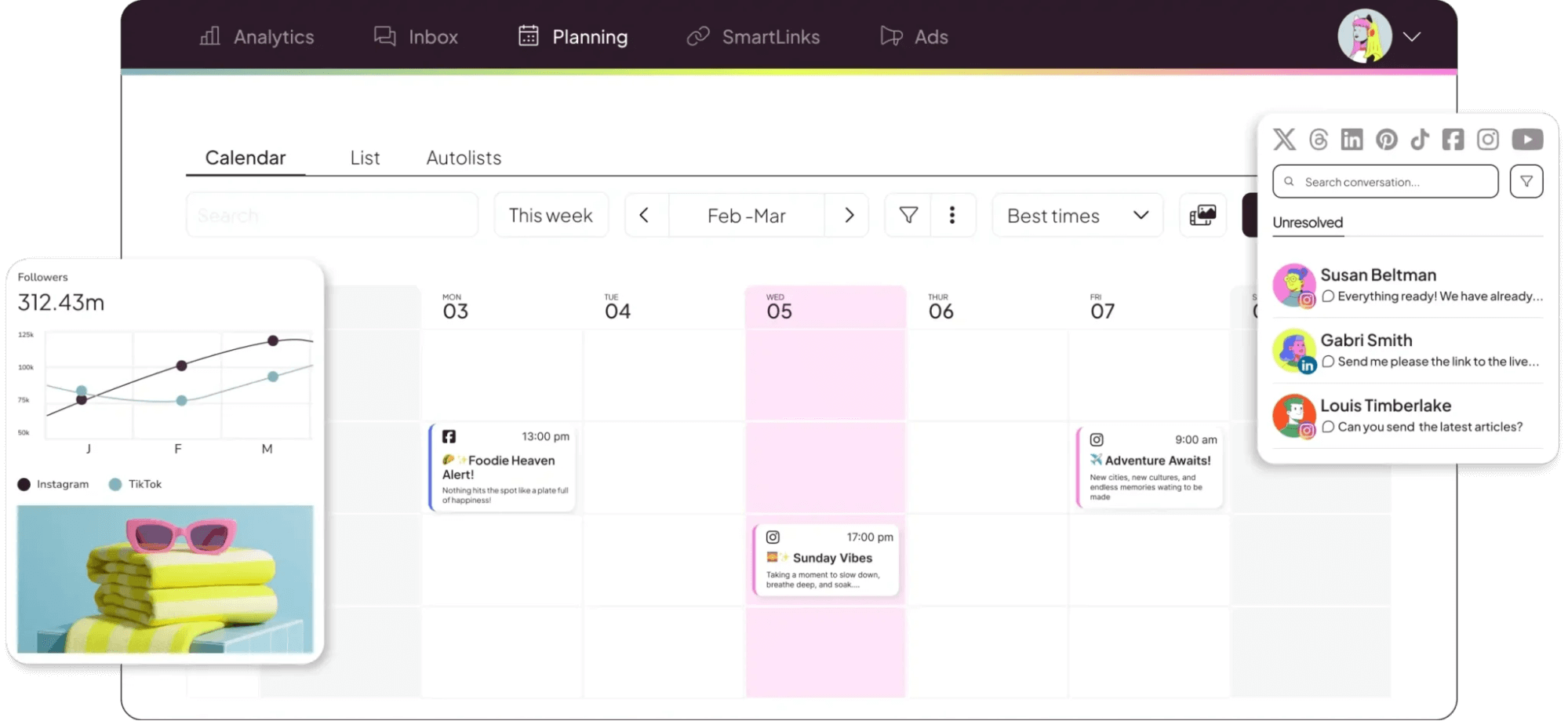 Metricool dashboard showing post planning for multiple social networks