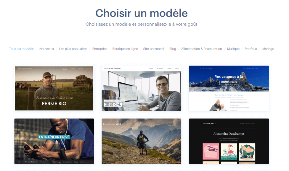Choisir un modèle Webnode