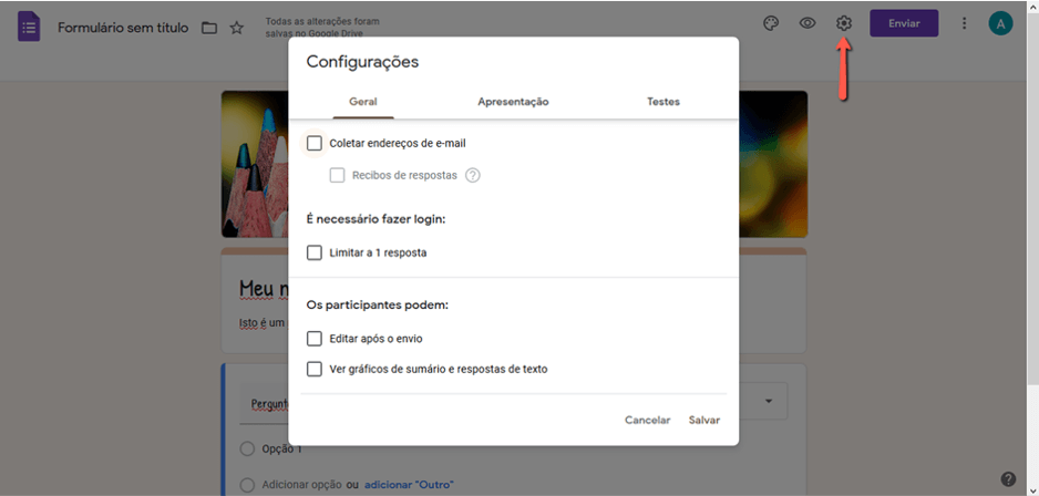 Usando opções avançadas com formulários Google