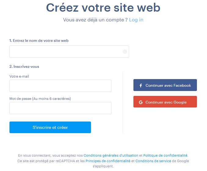 Créer un compte et un site web sur Webnode