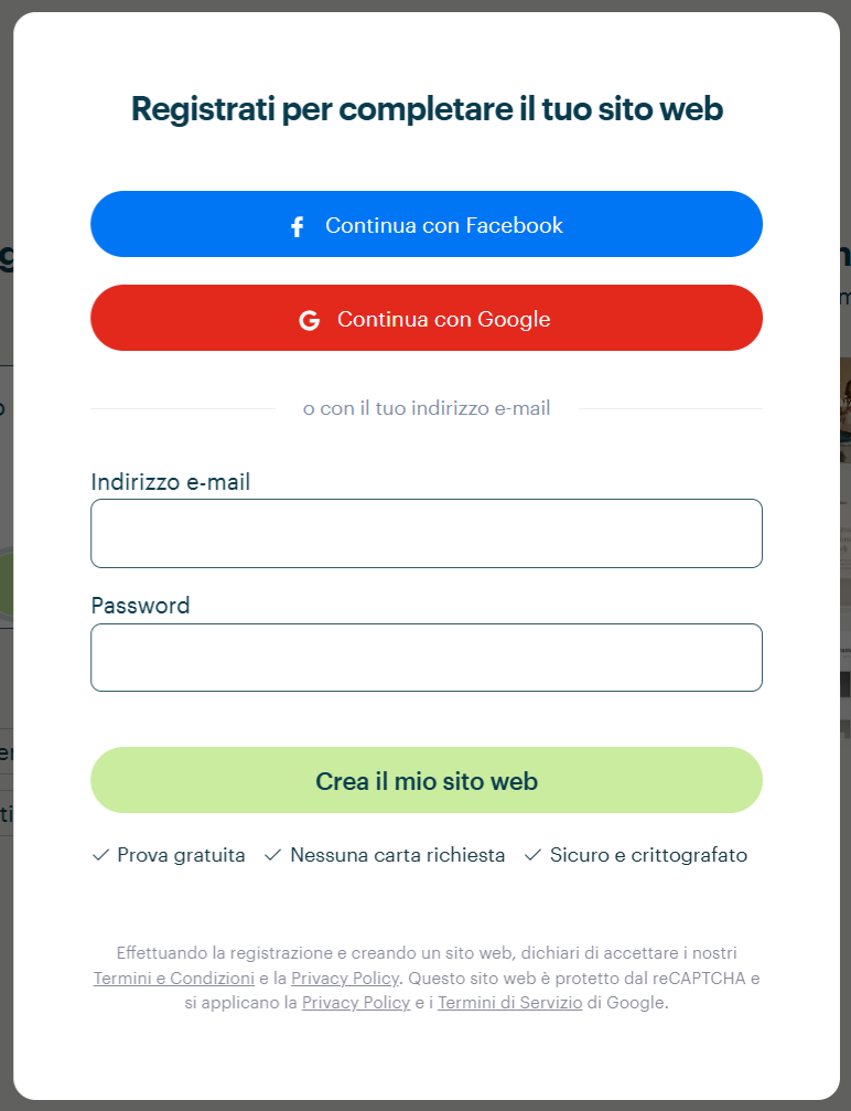 Registrazione di un sito web con Webnode