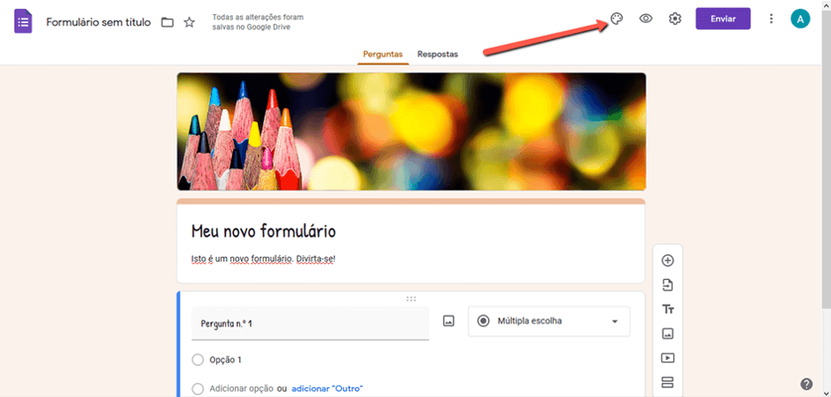 Opções de personalização de um formulário Google