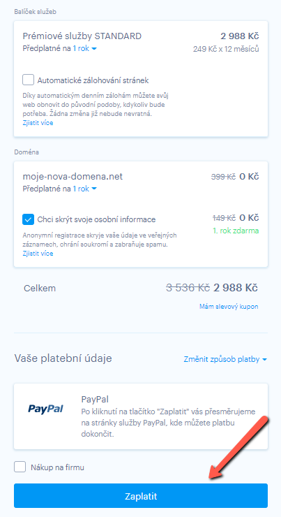 zvolte platební metodu