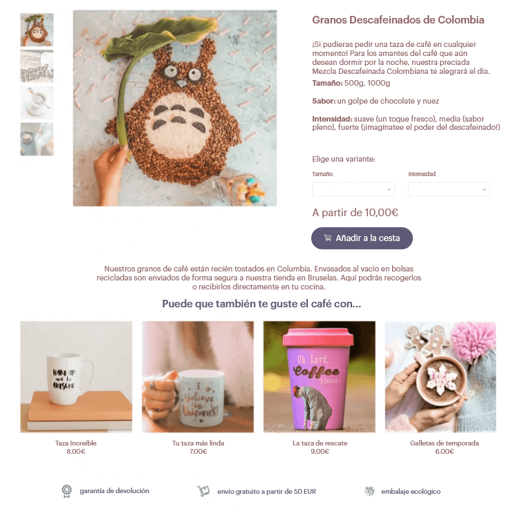Landing page del producto
