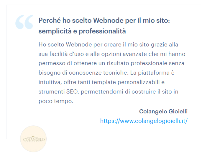 Recensione di un cliente su Webnode - Colangelo Gioielli
