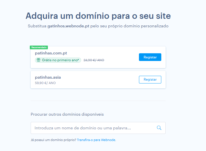 Sugestões de domínios com base no nome do site