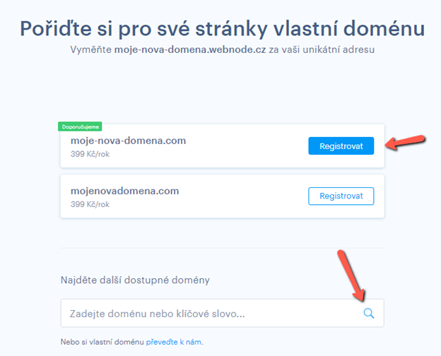 S Webnode snadno vyhledáte a zaregistrujete si svoji doménu.