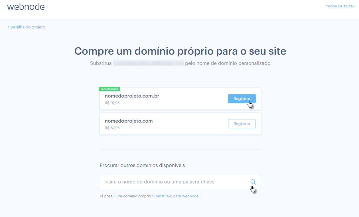Escolher nome de domínio