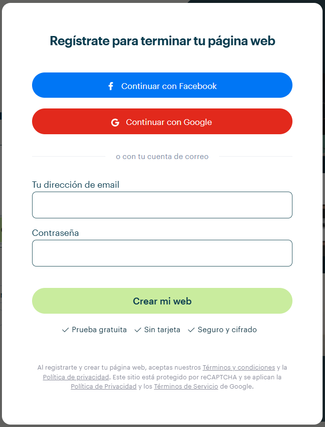 Registro de un sitio web con Webnode
