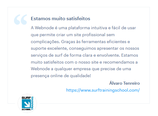 Avaliação de um cliente da Webnode