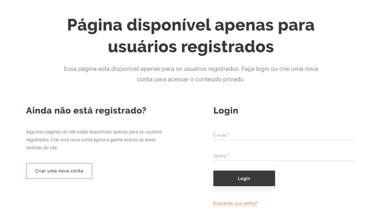 Área de membros num site Webnode